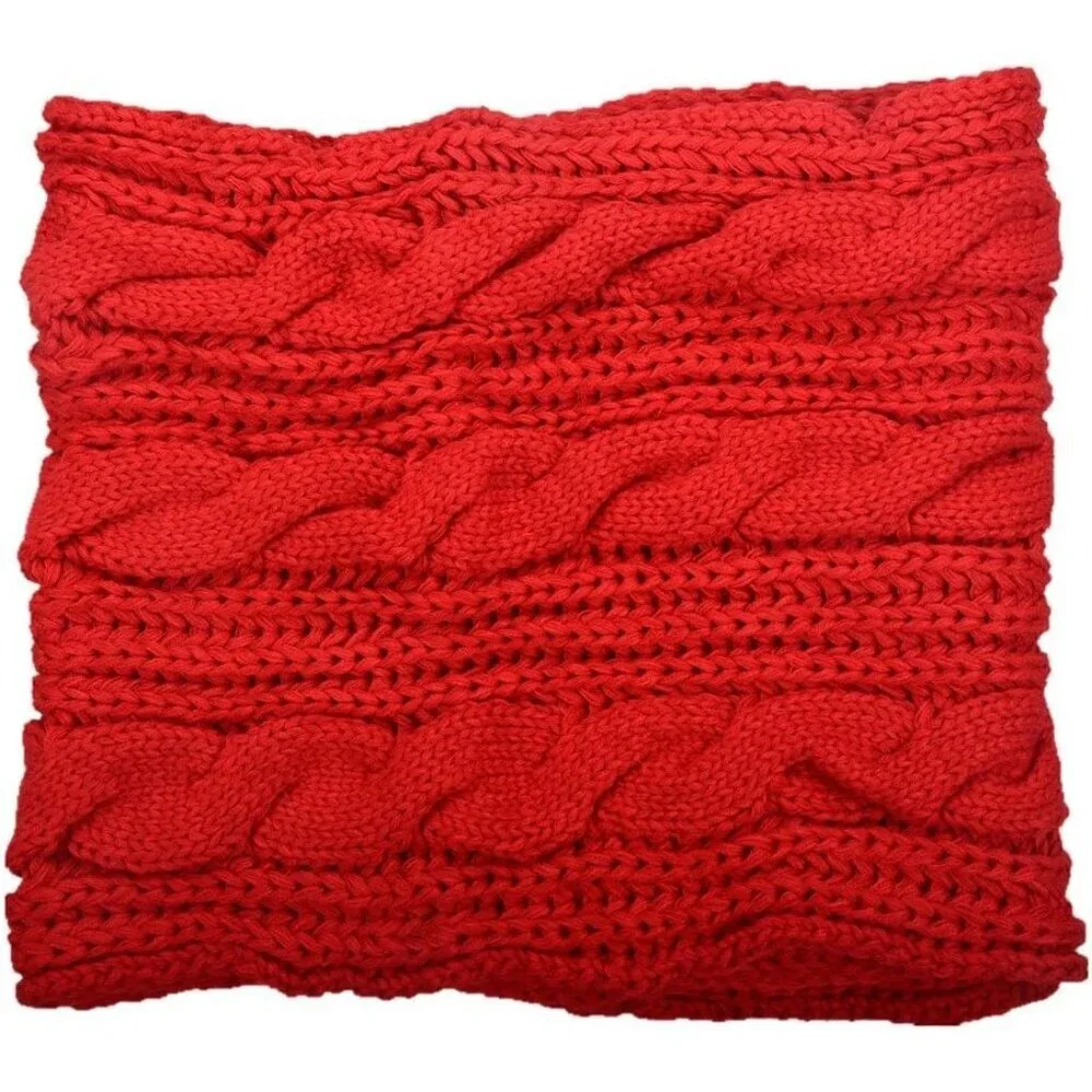 Women's Twist Red Thick Ribbed Knit Winter Infinity Circle Loop Scarf